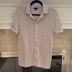 Express Light Beige Button-Down Knit Polo Shirt